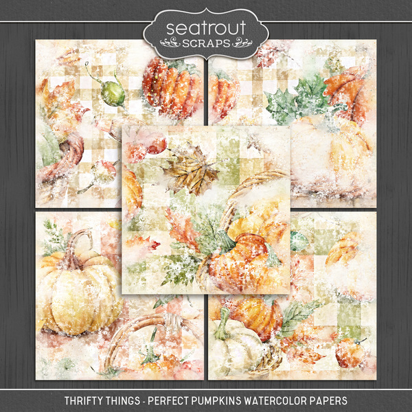 Thrifty Things - Perfect Pumpkins Watercolor Papers Digital Art - Digital Scrapbooking Kits