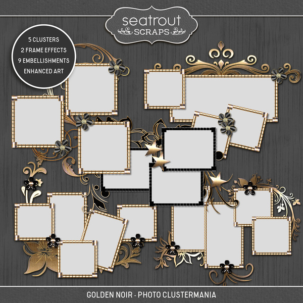 Golden Noir Photo Cluster Mania Digital Art - Digital Scrapbooking Kits