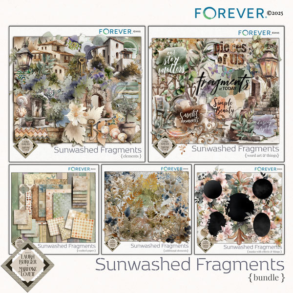 Sunwashed  Fragments Bundle Digital Art - Digital Scrapbooking Kits