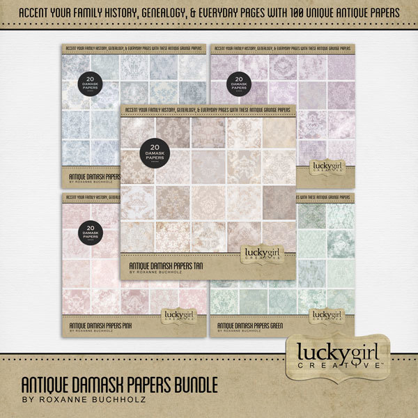 Antique Damask Papers Bundle Digital Art - Digital Scrapbooking Kits