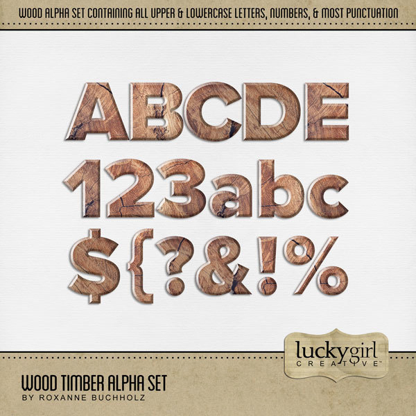 Wood Timber Alpha Set Digital Art - Digital Scrapbooking Kits