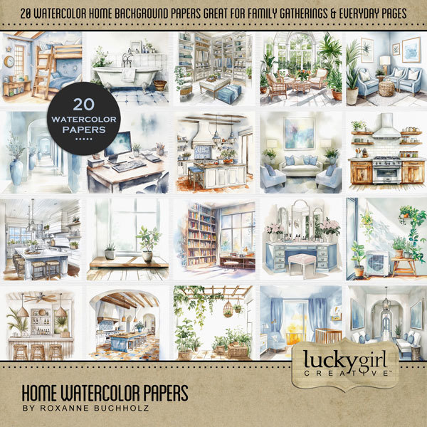 Home Watercolor Papers Digital Art - Digital Scrapbooking Kits