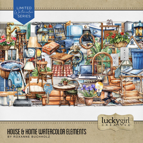 House & Home Watercolor Elements Digital Art - Digital Scrapbooking Kits