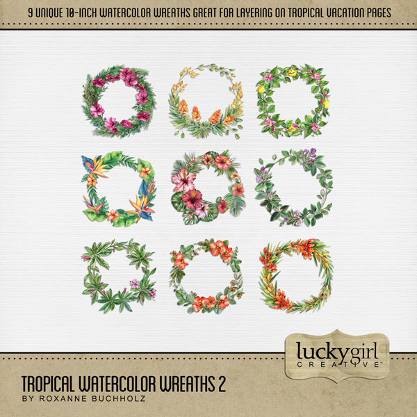 Tropical Watercolor Wreaths 2 Digital Art - Digital Scrapbooking Kits