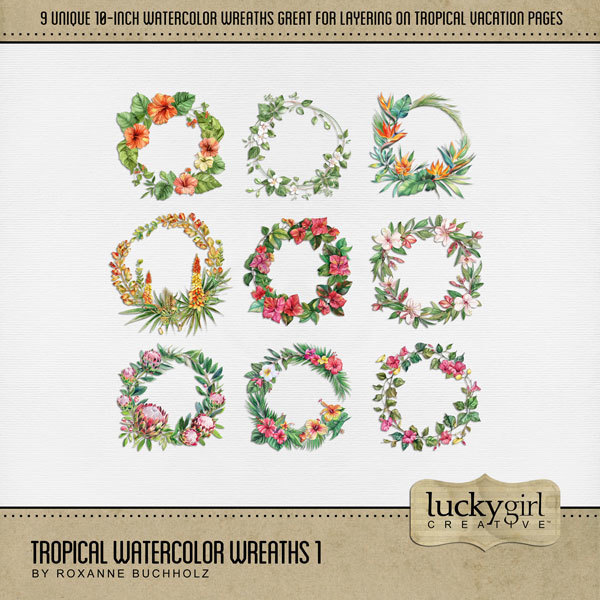 Tropical Watercolor Wreaths 1 Digital Art - Digital Scrapbooking Kits