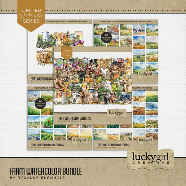 Farm Watercolor Bundle Digital Art - Digital Scrapbooking Kits