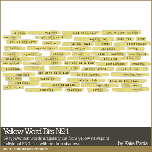 Yellow Word Bits 01 Digital Art - Digital Scrapbooking Kits