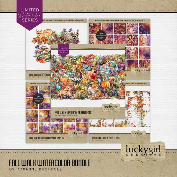Fall Walk Watercolor Bundle Digital Art - Digital Scrapbooking Kits