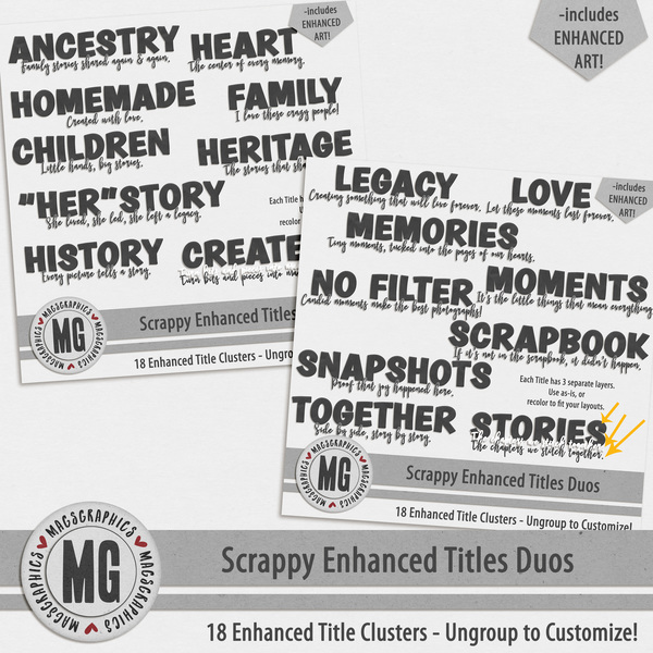 Scrappy Enhanced Title Duos Digital Art - Digital Scrapbooking Kits