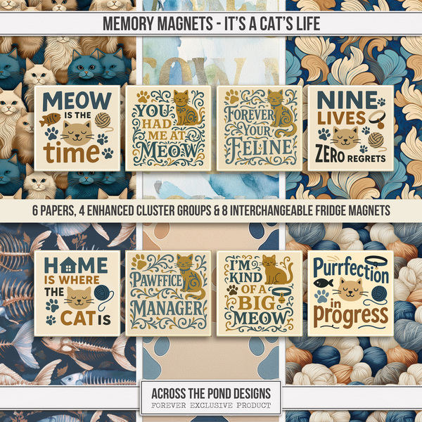 Memory Magnets - It's a Cat's Life Digital Art - Digital Scrapbooking Kits
