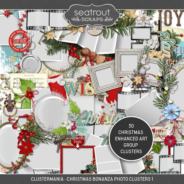 ClusterMania - Christmas Bonanza Photo Clusters 1 Digital Art - Digital Scrapbooking Kits