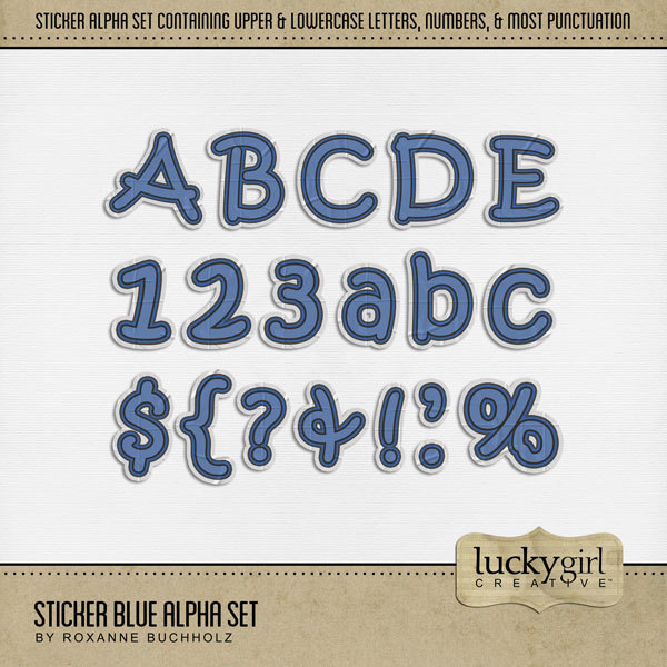 Sticker Blue Alpha Set Digital Art - Digital Scrapbooking Kits