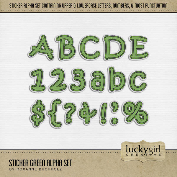 Sticker Green Alpha Set Digital Art - Digital Scrapbooking Kits