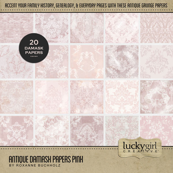 Antique Damask Papers Pink Digital Art - Digital Scrapbooking Kits