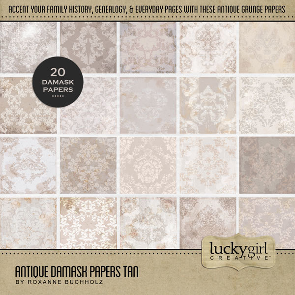 Antique Damask Papers Tan Digital Art - Digital Scrapbooking Kits