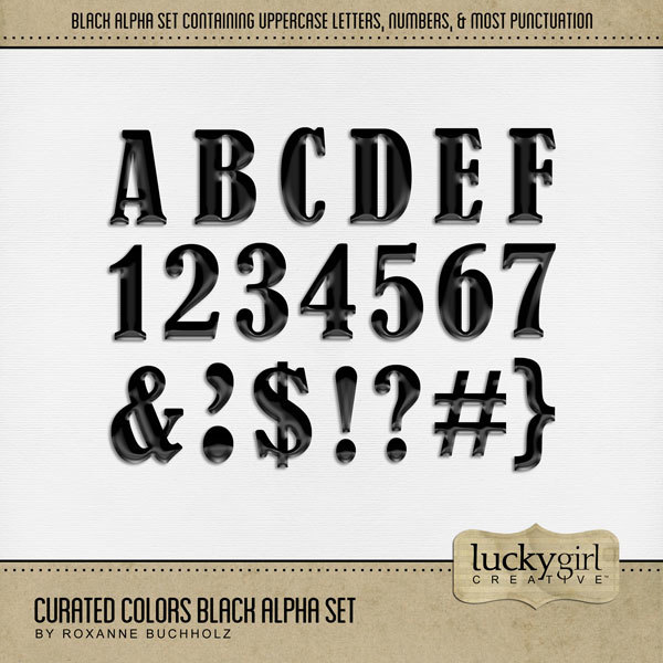 Curated Colors Black Alpha Set Digital Art - Digital Scrapbooking Kits