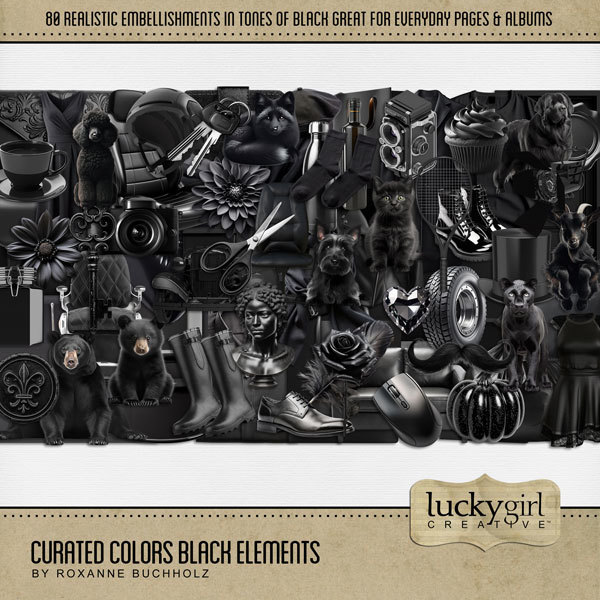 Curated Colors Black Elements Digital Art - Digital Scrapbooking Kits