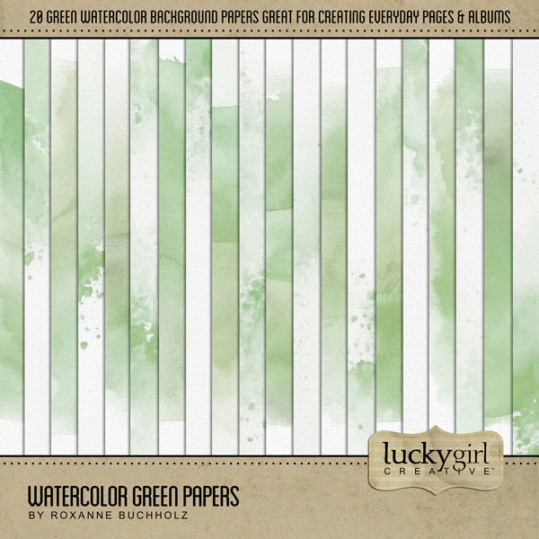 Watercolor Green Papers Digital Art - Digital Scrapbooking Kits