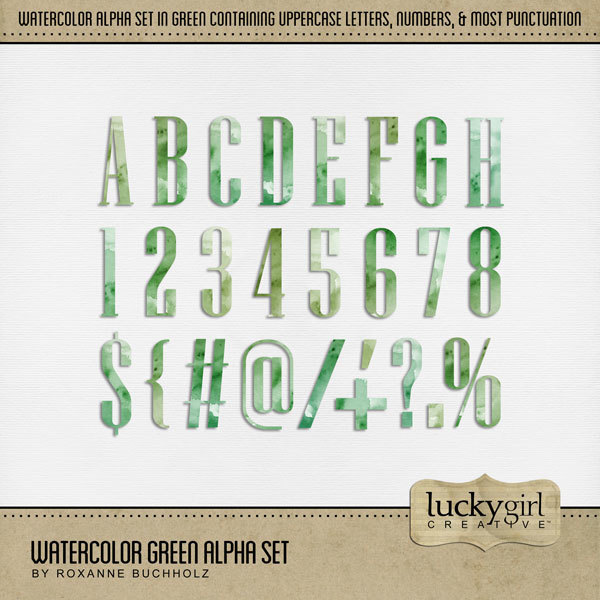 Watercolor Green Alpha Set Digital Art - Digital Scrapbooking Kits