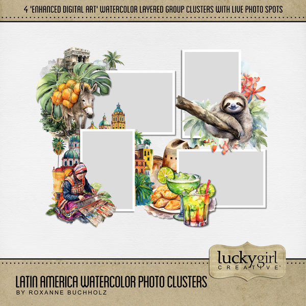 Latin America Watercolor Photo Clusters Digital Art - Digital Scrapbooking Kits