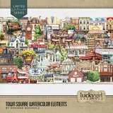 Town Square Watercolor Elements