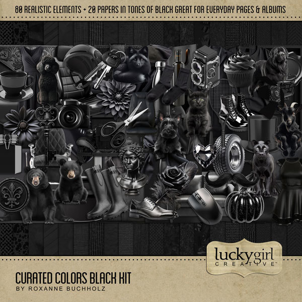 Curated Colors Black Kit Digital Art - Digital Scrapbooking Kits