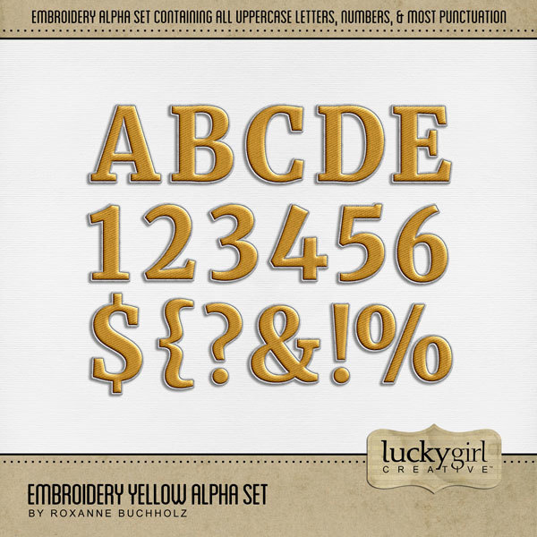 Embroidery Yellow Alpha Set Digital Art - Digital Scrapbooking Kits