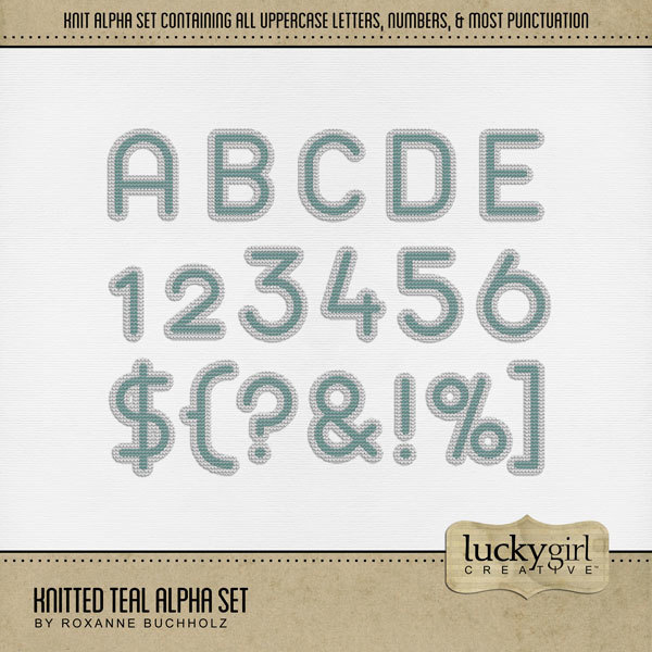 Knitted Teal Alpha Set Digital Art - Digital Scrapbooking Kits