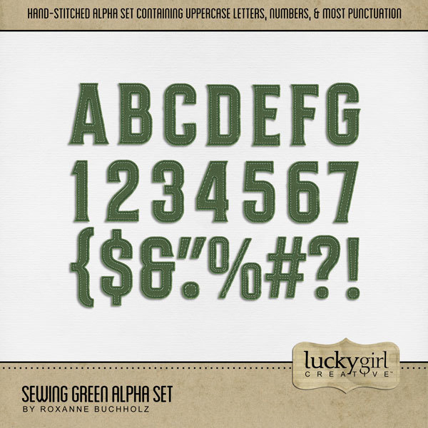 Sewing Green Alpha Set Digital Art - Digital Scrapbooking Kits