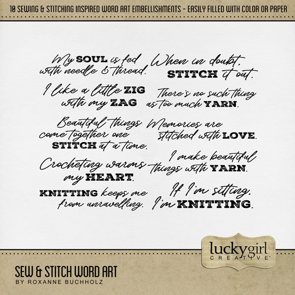 Sew & Stitch Word Art Digital Art - Digital Scrapbooking Kits