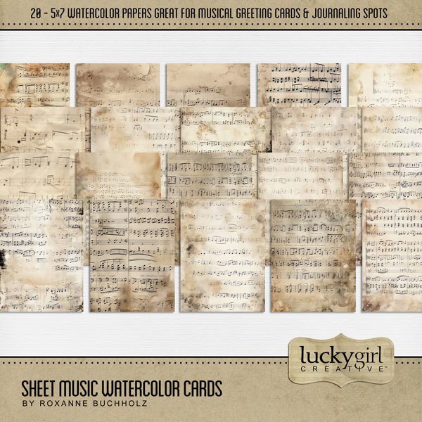 Sheet Music Watercolor Cards Digital Art - Digital Scrapbooking Kits
