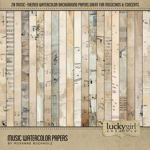 Music Watercolor Papers Digital Art - Digital Scrapbooking Kits