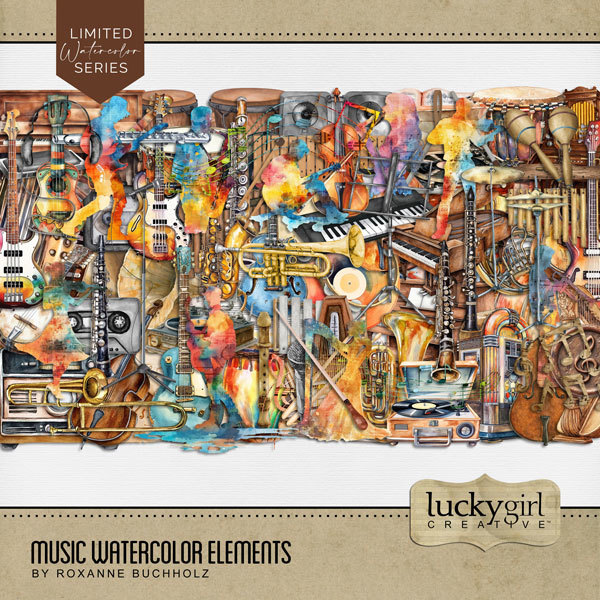 Music Watercolor Elements Digital Art - Digital Scrapbooking Kits