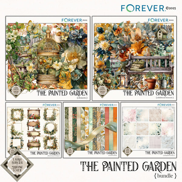 The Painted Garden Bundle Digital Art - Digital Scrapbooking Kits