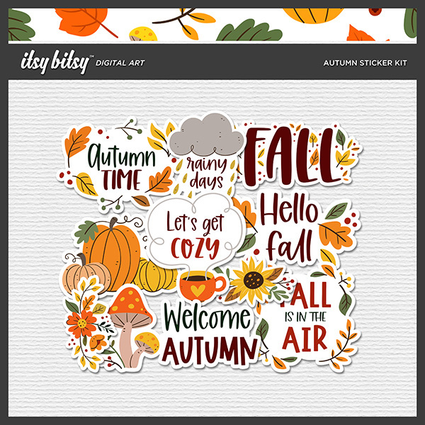 Autumn Sticker Kit Digital Art - Digital Scrapbooking Kits