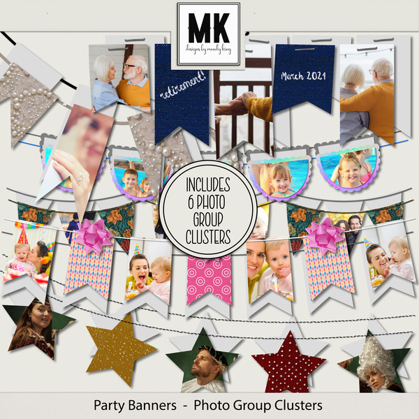 Party Banners - Photo Group Clusters Digital Art - Digital Scrapbooking Kits