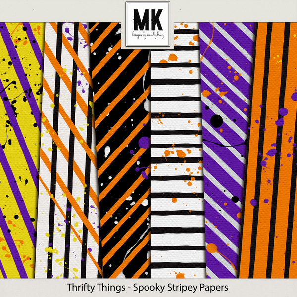 Thrifty Things - Spooky Stripey Papers Digital Art - Digital Scrapbooking Kits