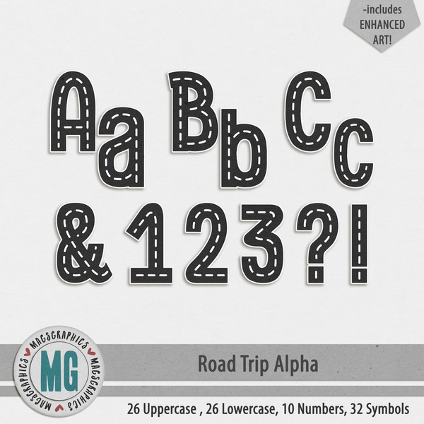 Road Trip Alpha Digital Art - Digital Scrapbooking Kits