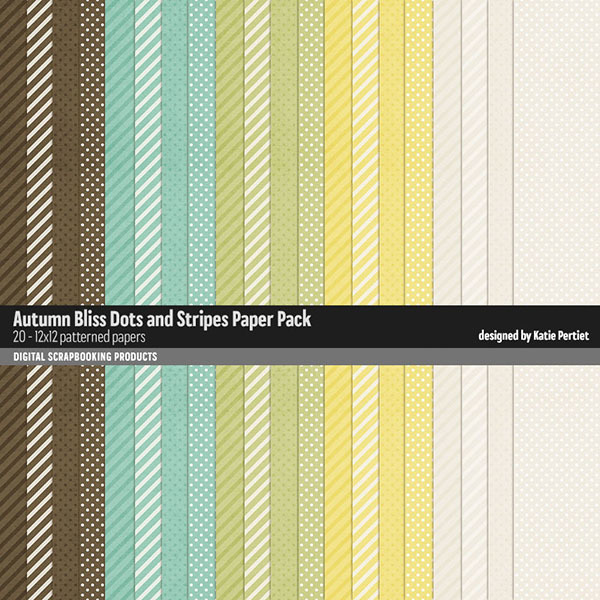 Autumn Bliss Dots and Stripes Paper Pack Digital Art - Digital Scrapbooking Kits