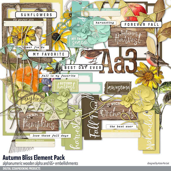 Autumn Bliss Element Pack Digital Art - Digital Scrapbooking Kits