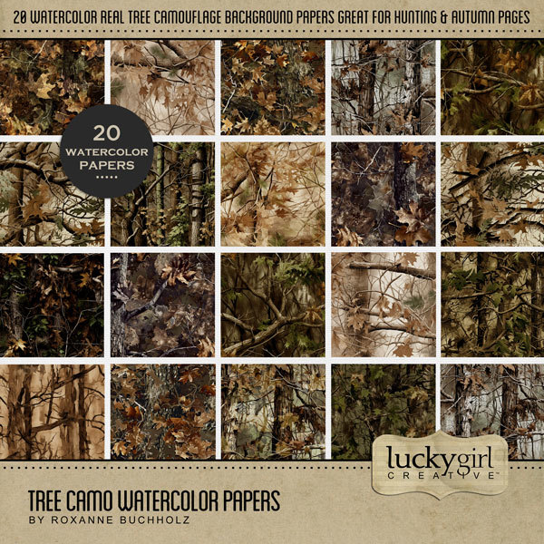 Tree Camo Watercolor Papers Digital Art - Digital Scrapbooking Kits