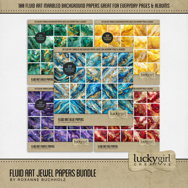 Fluid Art Jewel Papers Bundle Digital Art - Digital Scrapbooking Kits