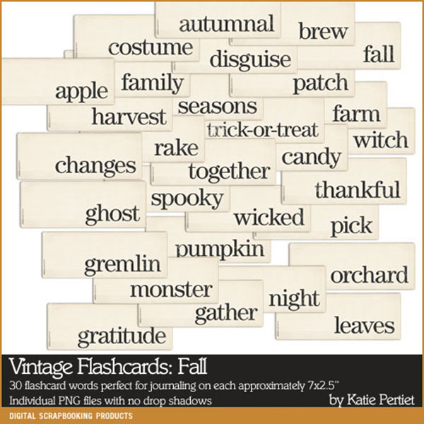 Vintage Flashcards Fall Digital Art - Digital Scrapbooking Kits