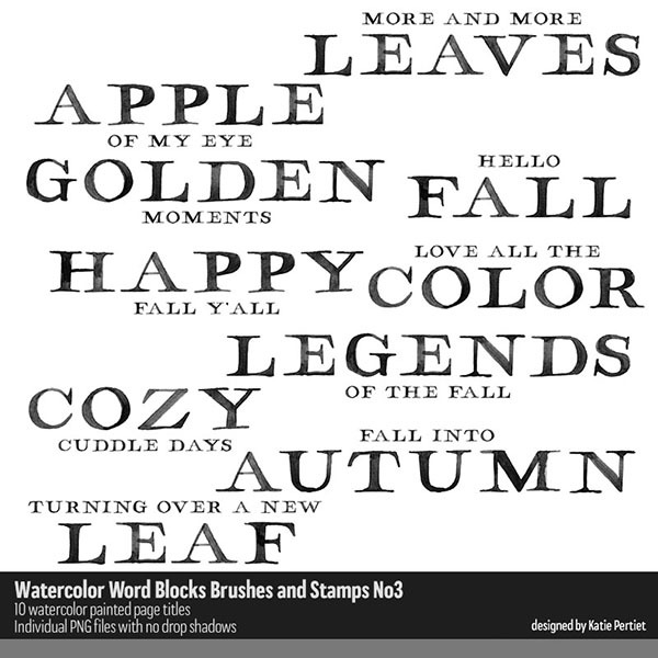 Watercolor Word Blocks Brushes and Stamps 03 Digital Art - Digital Scrapbooking Kits