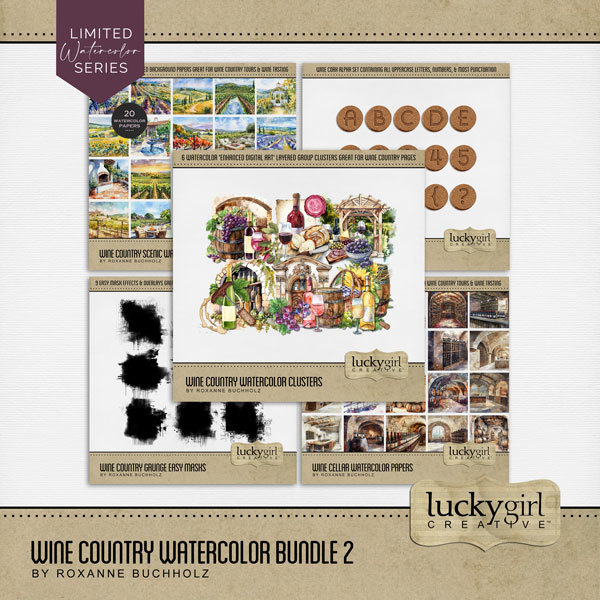 Wine Country Watercolor Bundle 2 Digital Art - Digital Scrapbooking Kits