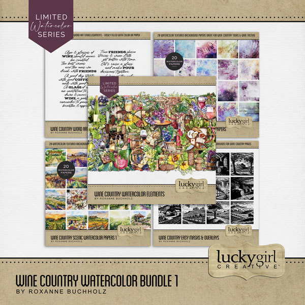 Wine Country Watercolor Bundle 1 Digital Art - Digital Scrapbooking Kits