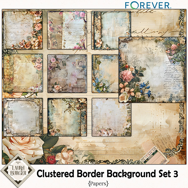 Clustered Border Papers Set 3 Digital Art - Digital Scrapbooking Kits