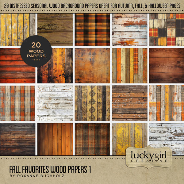 Fall Favorites Wood Papers 1 Digital Art - Digital Scrapbooking Kits