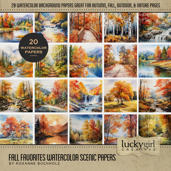 Fall Favorites Watercolor Scenic Papers Digital Art - Digital Scrapbooking Kits