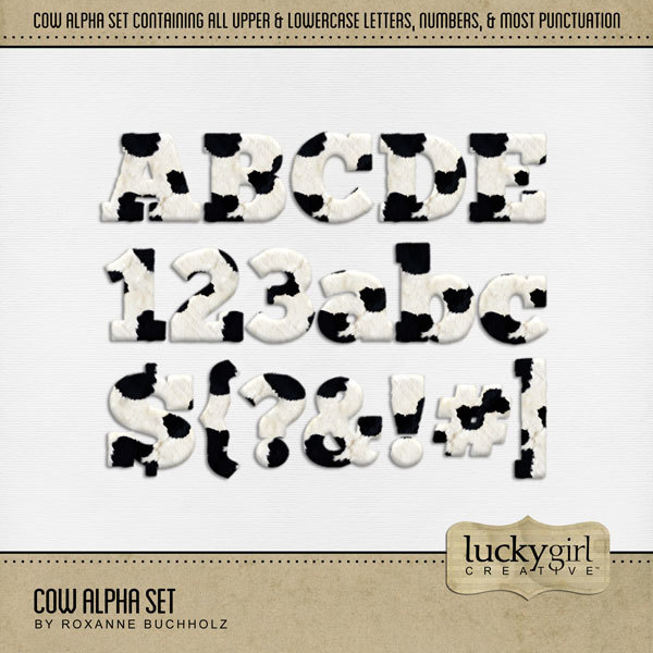 Cow Alpha Set Digital Art - Digital Scrapbooking Kits